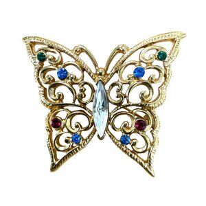 Monet Brooch Butterfly Gold Tone, Vintage, 60's - 80's, Openwork, Grannycore